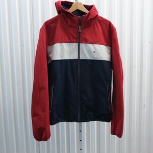 Tommy Hilfiger Men Color Block‎ Hooded Track Jacket Red White Blue Size Large